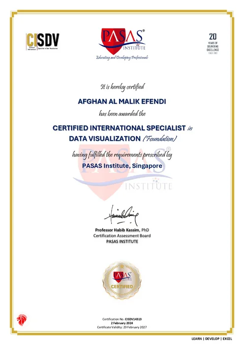 Certificate for Certified International Specialist in Data Visualization (CISDV)