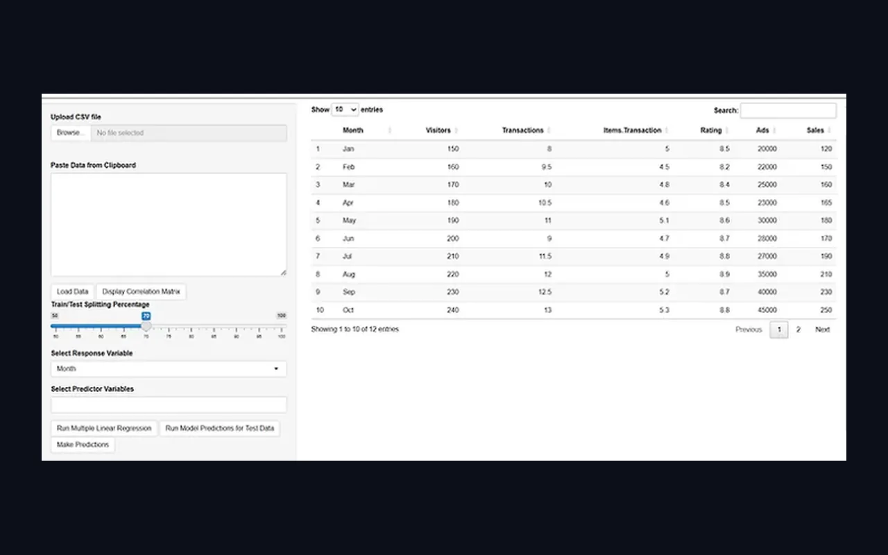Project preview for R Shiny Apps for Regression and ANOVA